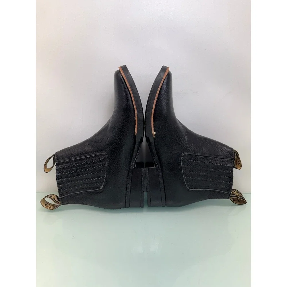 El‎ Ranchero Square Toe Chelsea Ankle Boots Black Leather Western Cowboy Sz 7